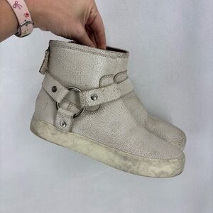 Frye Lena Harness Bootie Sneakers Women’s 7.5M Off White Leather Zip Ankle Shoes